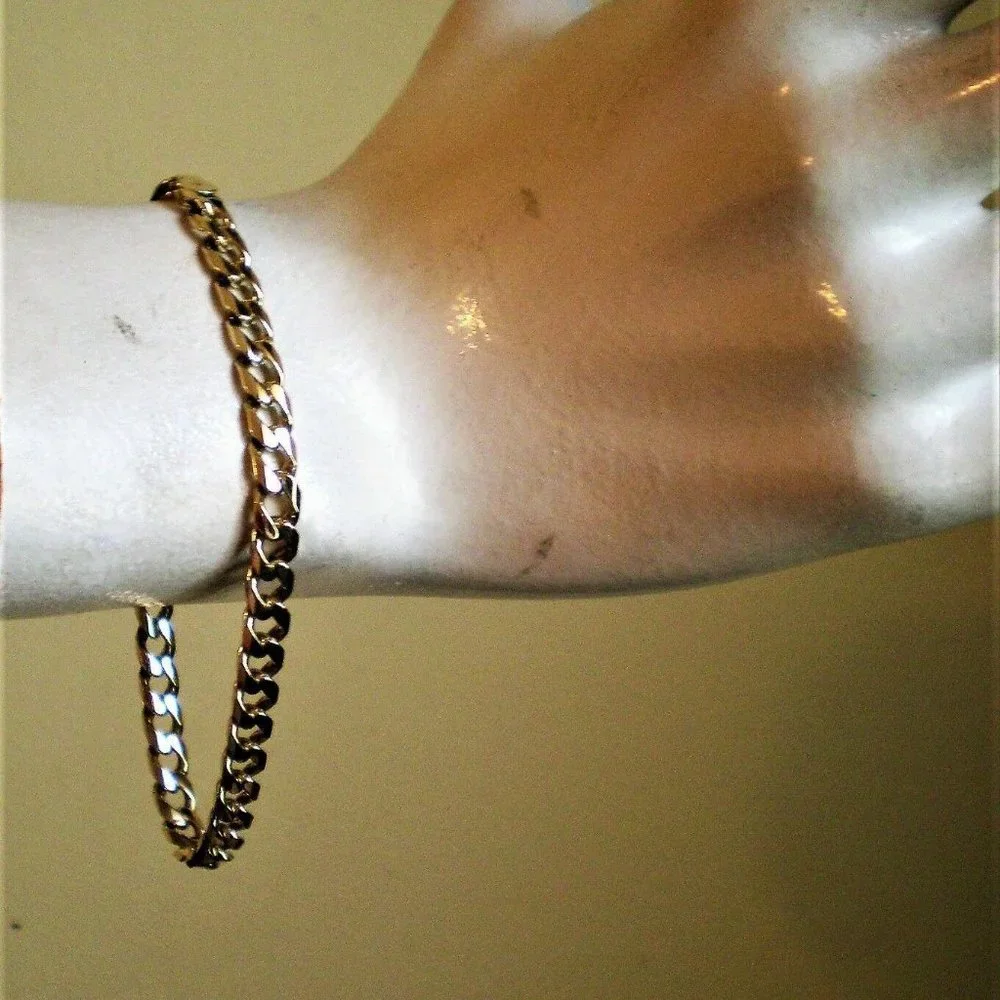 Designer UNISEX 9K 9CT 375 Yellow Gold Cuban Curb Link Chain Bracelet 8.75